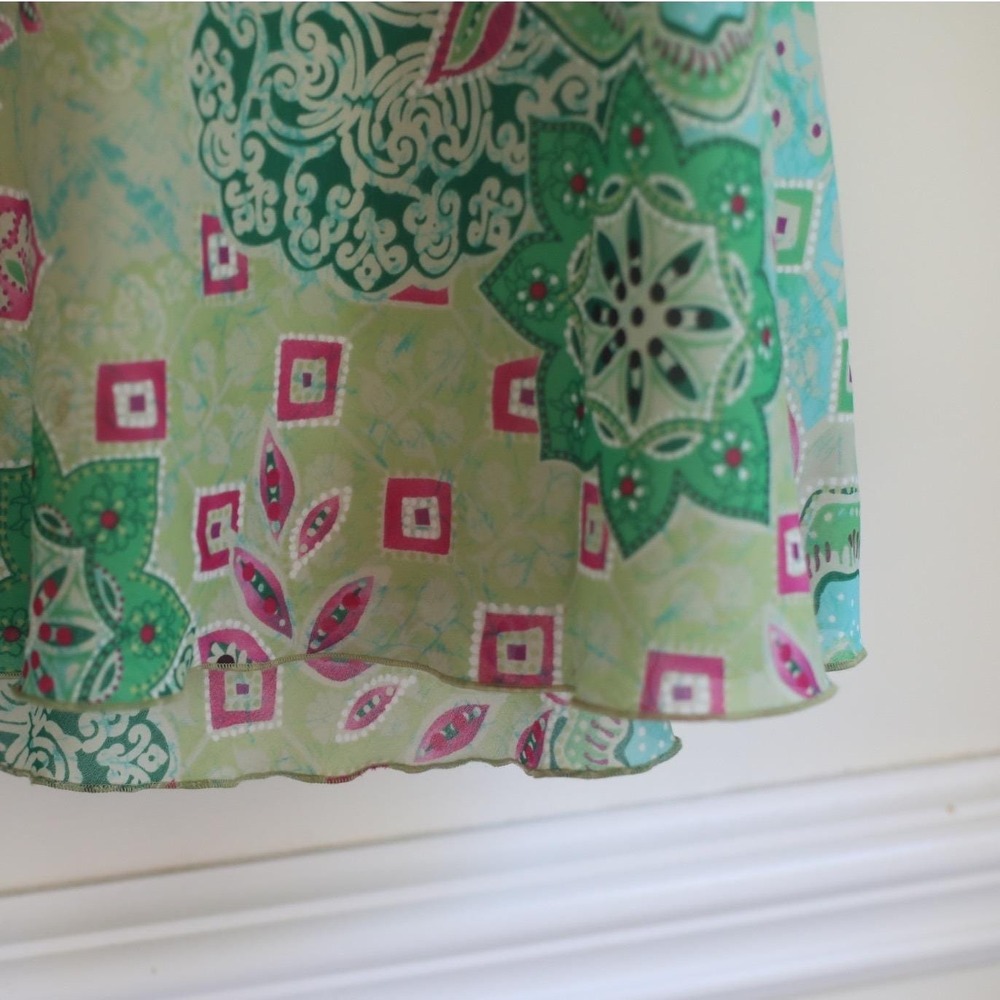 Vintage Y2K A. Byer Green Paisley Midi Skirt Size Medium Chiffon Lettuce Trim - Picture 3 of 8